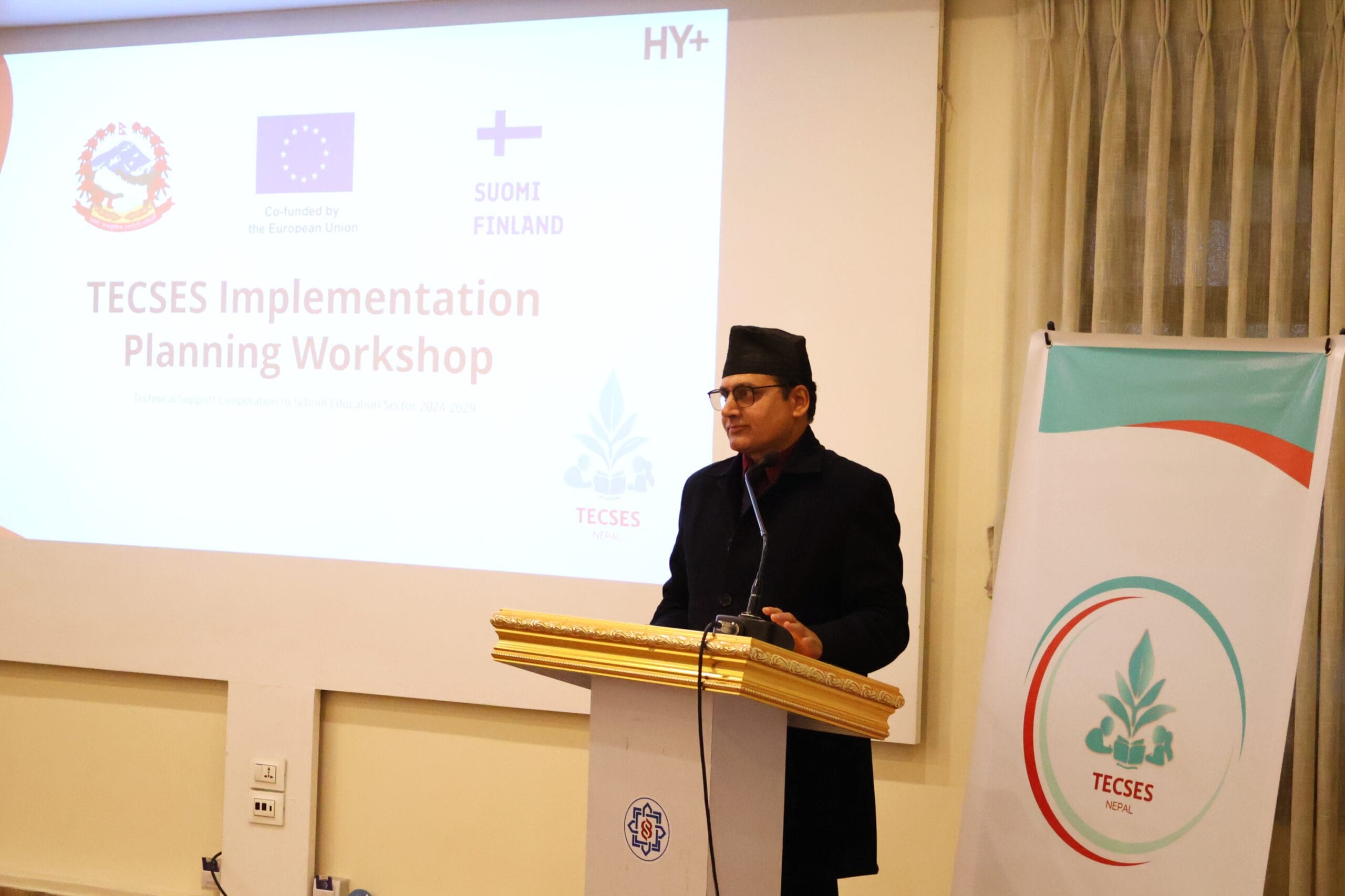 Shiva Sapkota, Joint Secretary of MoEST, giving a speech before the workshops